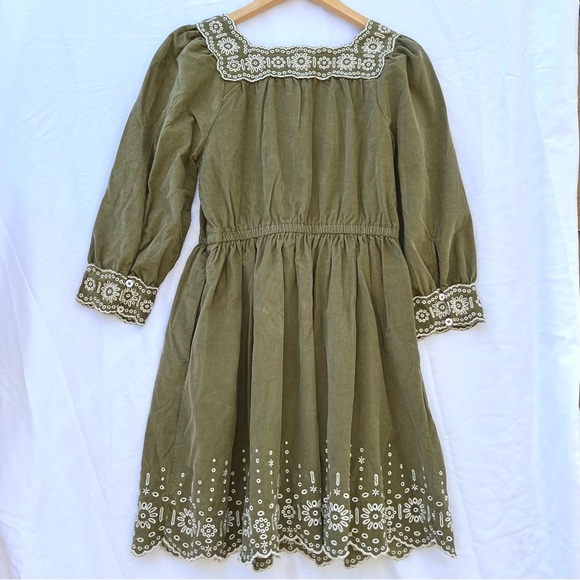 MADEWELL | XS EMBROIDERED CORDUROY SQUARE NECK DRESS DISTANT SURPLUS GREEN - Picture 8 of 8